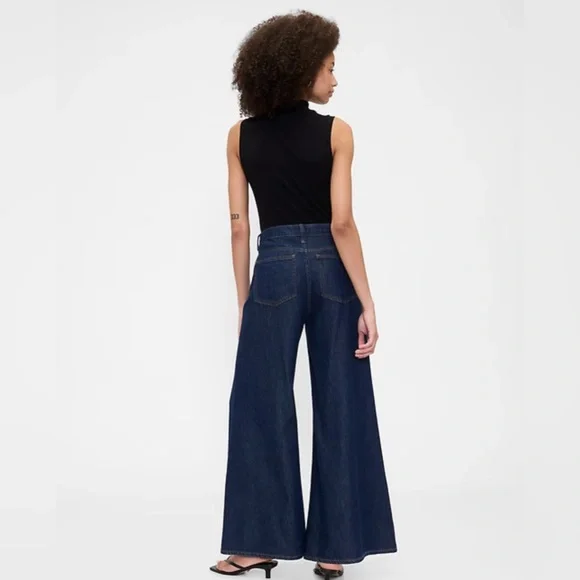 Wide-Leg Dark Blue Jeans - Picture 5 of 12